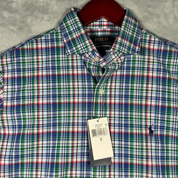 Ralph Lauren Shirt Mens Small 15 Blue Plaid‎ Cotton Stretch Poplin Button Up NWT - Picture 1 of 9